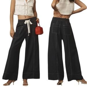 Anthropologie Maeve La Ponche Pull-On Wide-Leg Utility  Navy Pants Size XL (16)